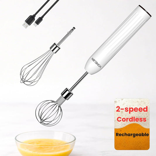 Handheld Electric Egg Beater Whisk,2-Speed USB-C Rechargeable Portable Wireless Balloon Whisk for Eggs, Milkshake Cream, Butter, Baby Food Fruits, Sauces and Soup for Kitchen,Camping Baking - White