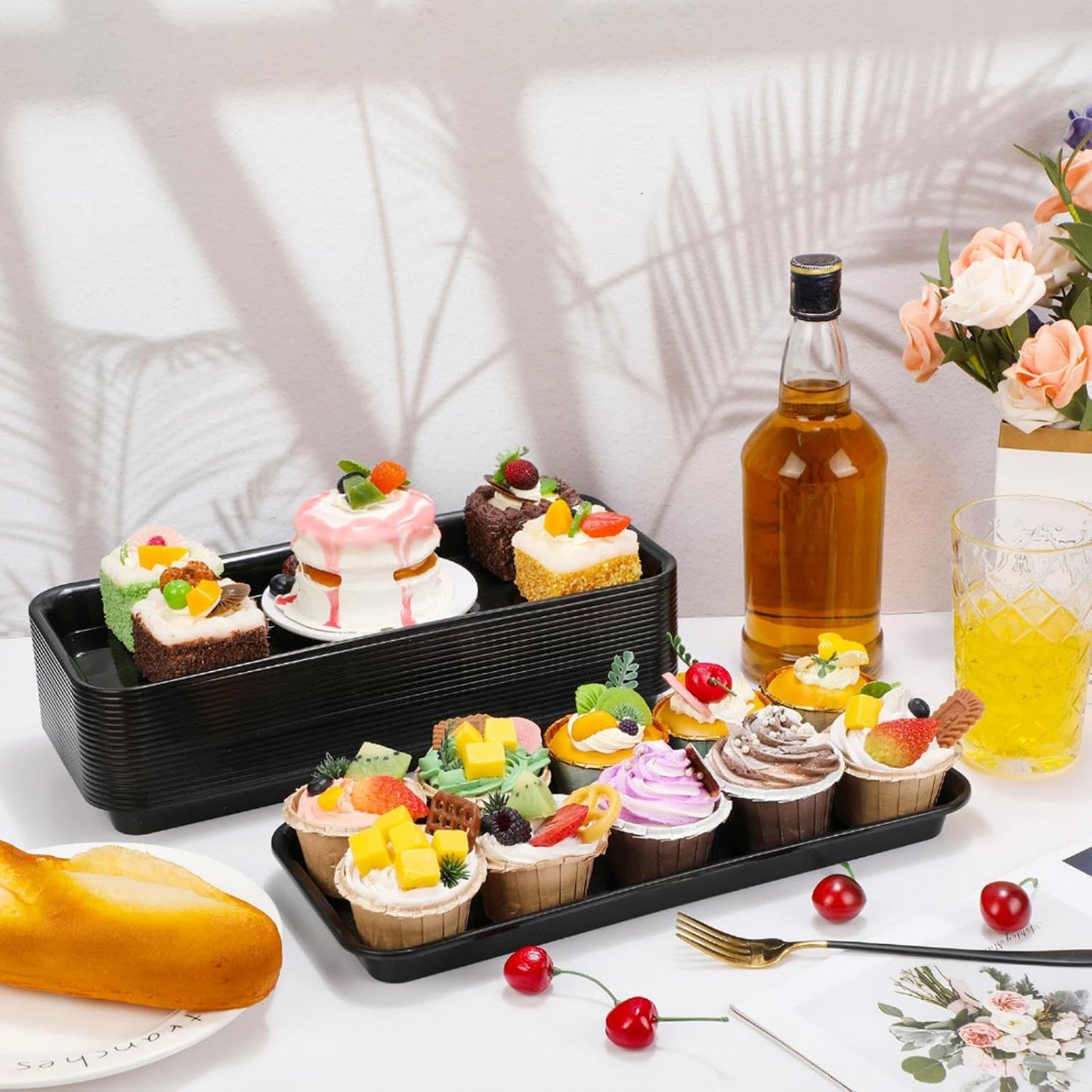 Ziliny 20 Pcs Serving Platters 14 x 6 Inch Rectangle Serving Trays Reusable Food Tray Dishes Dessert Trays Plastic Plates for Wedding Home Table Thanksgiving Christmas Party(White)