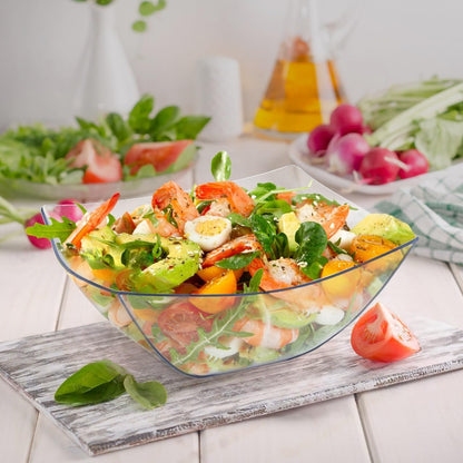 R-kay 6 Pack Square Plastic Serving Bowls - Clear Plastic bowls 16 Oz - Disposable Serving Bowls Heavy Duty For Weddings Catering And Birthday parties