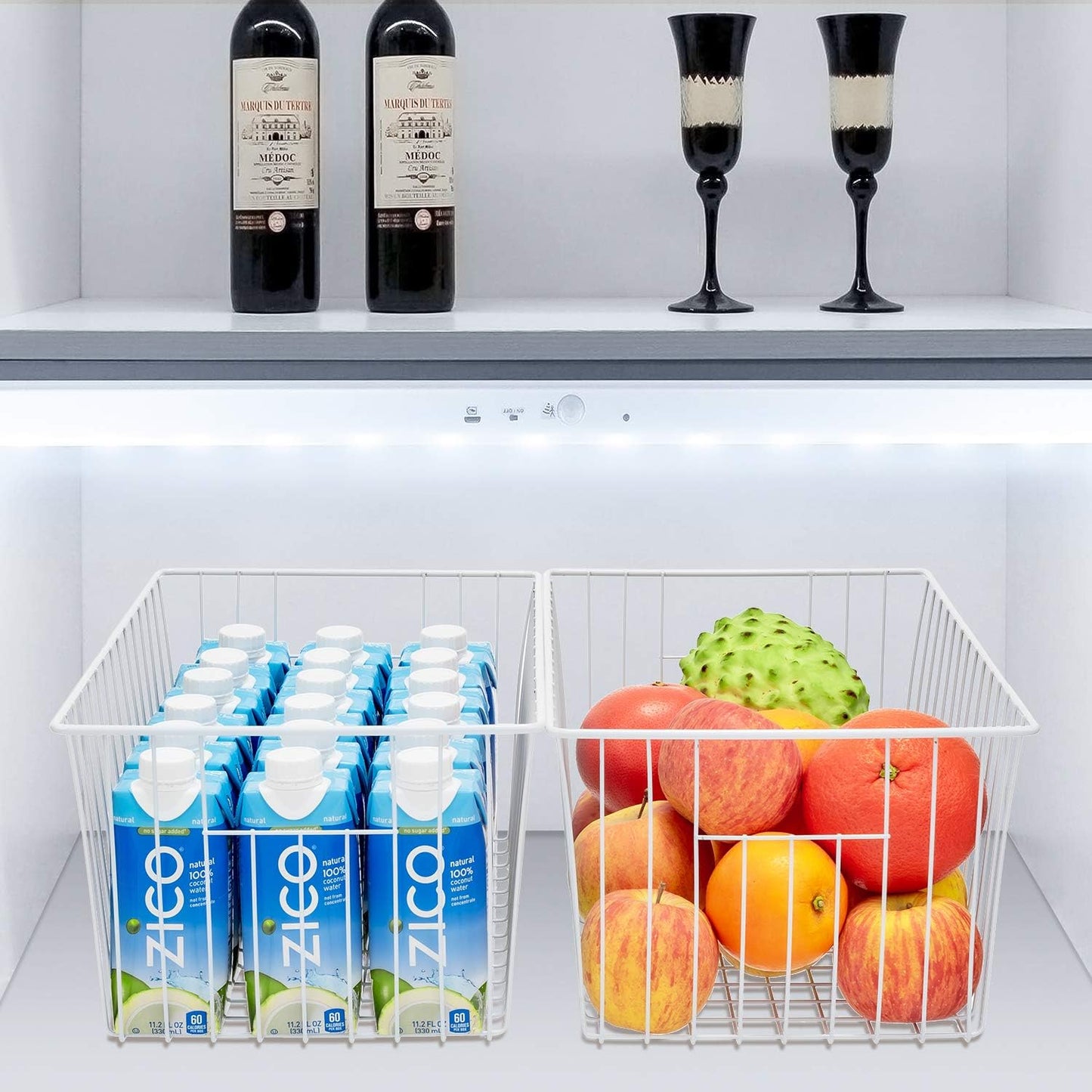 16" L x 12" W Wider Freezer Storage Organizer Baskets Container, Deep Metal Wire Chest Upright Refrigerator Divider Bins with Built-in Handles for Cabinet, Pantry, Closet, Kitchen