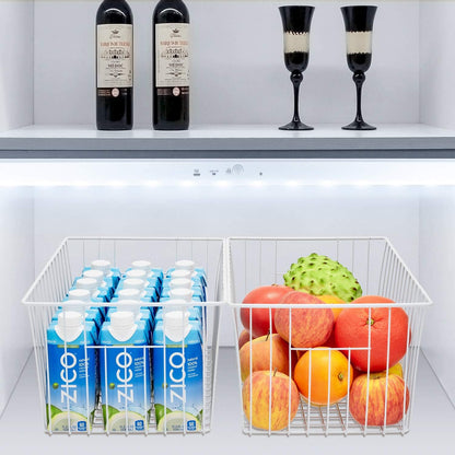 16inch Farmhouse Freezer Wire Baskets Organizer Storage Bins Large Organizer Baskets with Handles for Storage, Office, Kitchen, Pantry, Cabinet, Closets - Set of 6 (White 6)