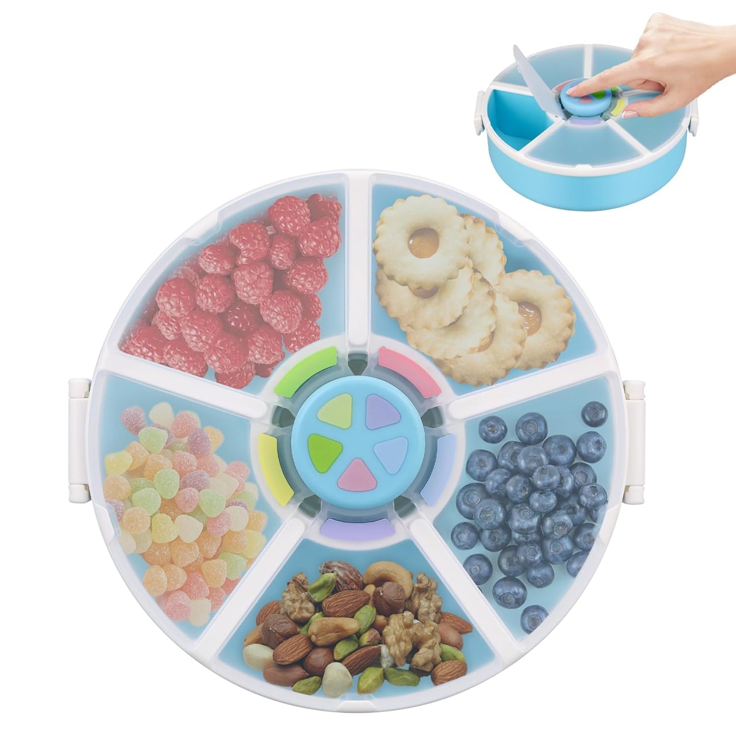 Pawtong Snack Rotator Container Reusable Snack Box with 5 Compartment Dispenser and Lid, Color Matching Opening Lid, BPA and PVC Free, for Home, School, Travel (1 Pack- Pink)