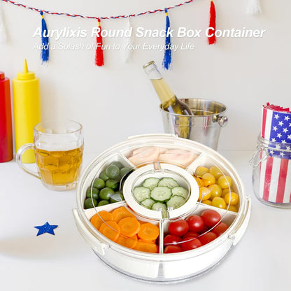 Snackle Box Container, Divided Serving Tray with Lid and Handle for Chips and Dip, Fruits, Veggie, Snackle Box for Thanksgiving and Christmas Party, Entertaining