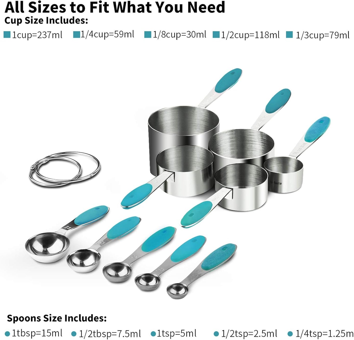 Measuring Cups : U-Taste 18/8 Stainless Steel Measuring Cups and Spoons Set of 10 Piece, Upgraded Thickness Handle(Black)