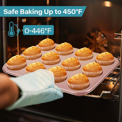 2-Pack Pink Cupcake Pan with Lid, 12-Cup Nonstick Cupcake Baking Pan with Handle for Easy Baking and Travel – Perfect Cupcake Pan for Parties, Birthdays, and Gifting