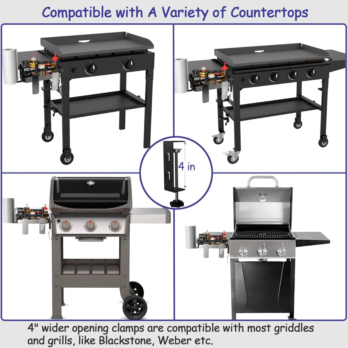 Geesta Upgraded Griddle Caddy for Blackstone 28"/36" Griddles/Weber Grill/Prep Cart, BBQ Grill Accessories Space Saver with Magnetic Tool Holder & Paper Towel Holder