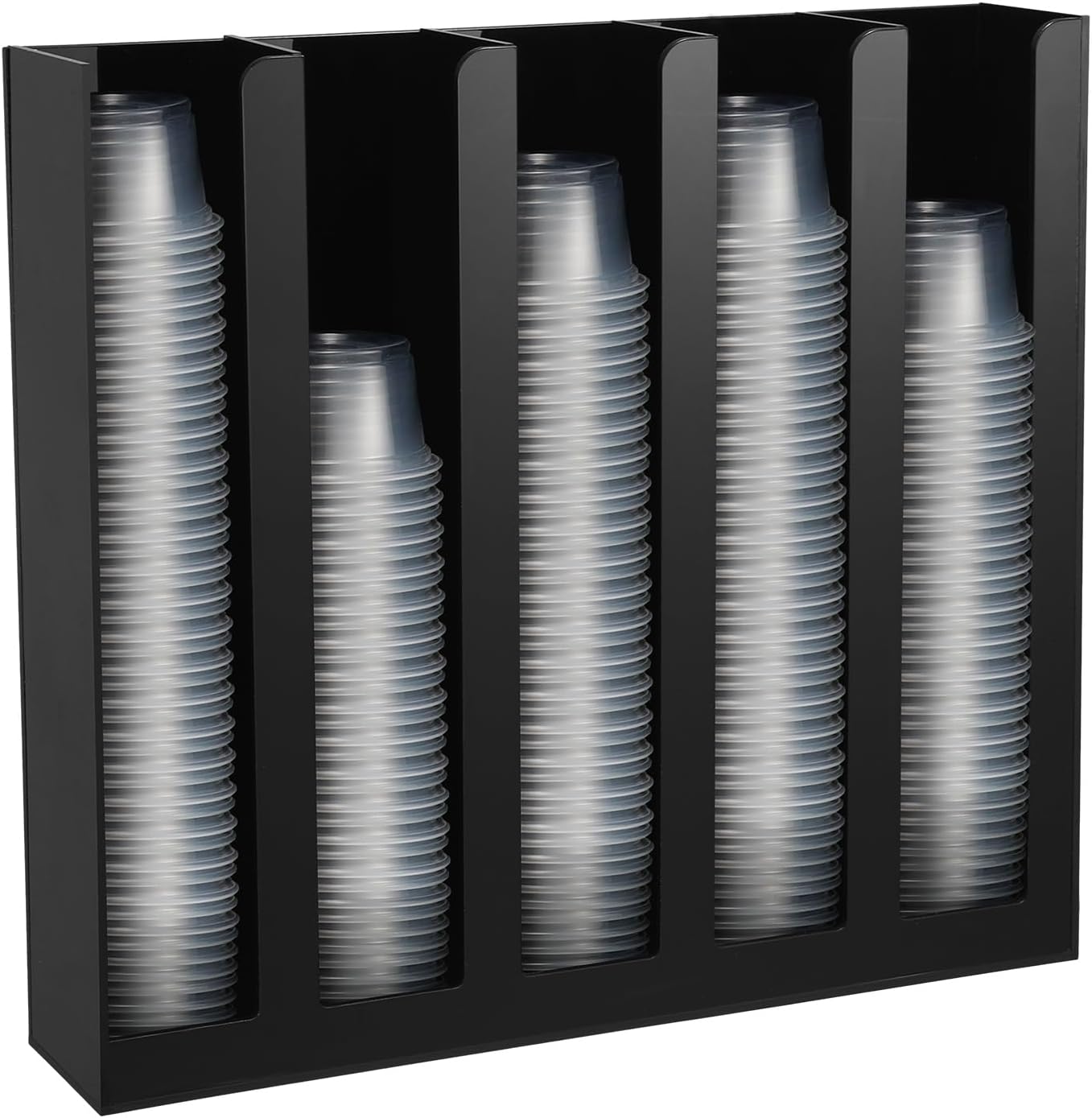 Uiifan Acrylic Portion Sauce Cup Lid Organizer Black 5 Compartments Plastic Sauce Holder Countertop Wall Mount Disposable Cup and Lid Storage Dispenser Restaurant Supplies for Party Kitchen Cafe