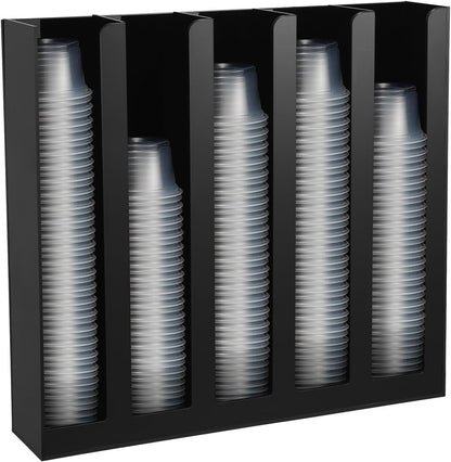 Uiifan Acrylic Portion Sauce Cup Lid Organizer Black 5 Compartments Plastic Sauce Holder Countertop Wall Mount Disposable Cup and Lid Storage Dispenser Restaurant Supplies for Party Kitchen Cafe