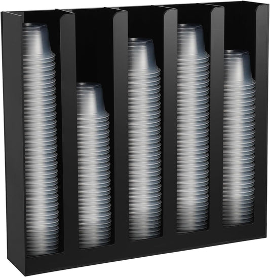 Uiifan Acrylic Portion Sauce Cup Lid Organizer Black 5 Compartments Plastic Sauce Holder Countertop Wall Mount Disposable Cup and Lid Storage Dispenser Restaurant Supplies for Party Kitchen Cafe