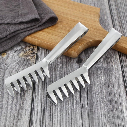 HornTide Stainless Steel Pasta Tongs, Pack of 2 Piece, Teethed Ends Design for Spaghetti Noodle Pastry, Kitchen Serving Tong Set 8-inch 20cm