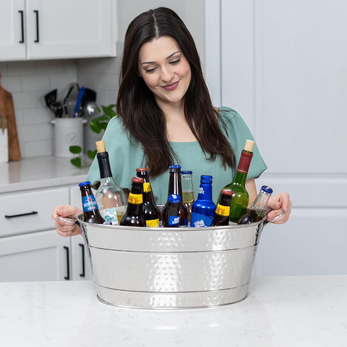 BREKX Stainless Steel Beverage Tub, 15 Quarts (4 Gallon), Rust-Proof, Oval, Multi-Use, Champagne Bucket for Mimosa Bar Supplies, Wine Cooler Bucket, Built for Years of Celebrations