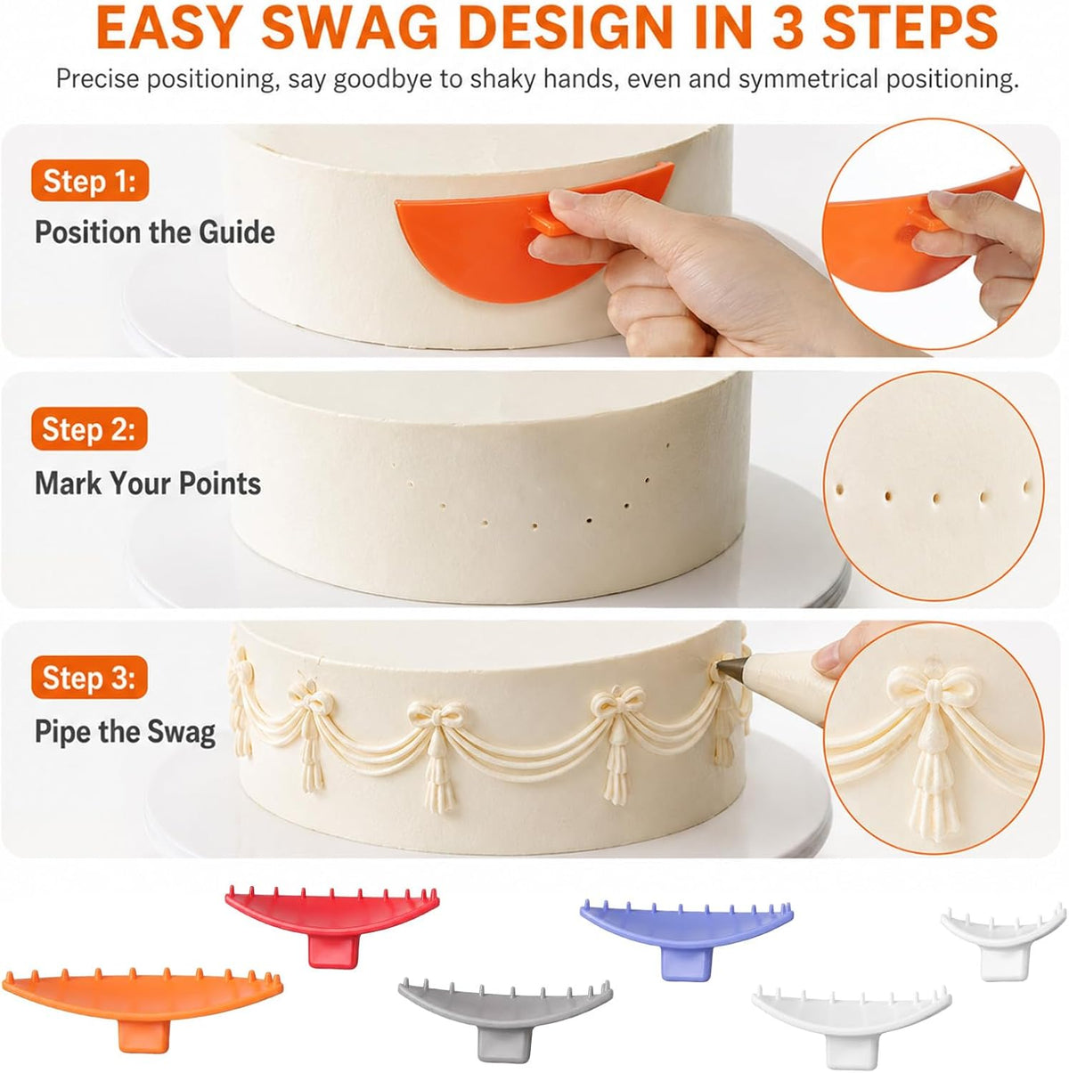 6 Pcs Cake Arch Guide Tool, Cake Drape Spacer Tool for Spaced Piping Baking