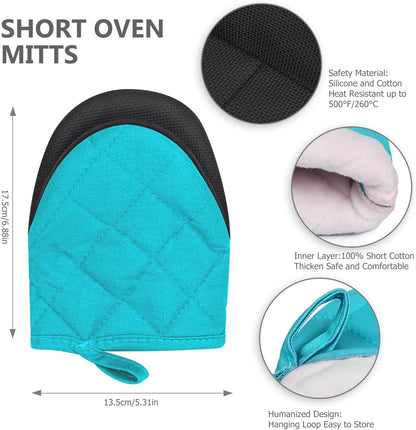 Goldmeet Mini Oven Mitts 2-Pack, 7"x5.5", 500°F Silicone Grip, Gray