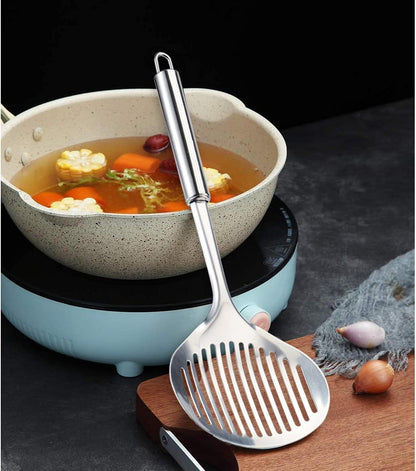 TENTA Kitchen Multi Kitchen Utensil Stainless Steel Cooking Skimmer Slotted Fish Turner Spatula Spoon Colander Drain Water Filter Spoon Hot Pot Scoop Comfortable Grip Design Strainer Ladle for Kitchen