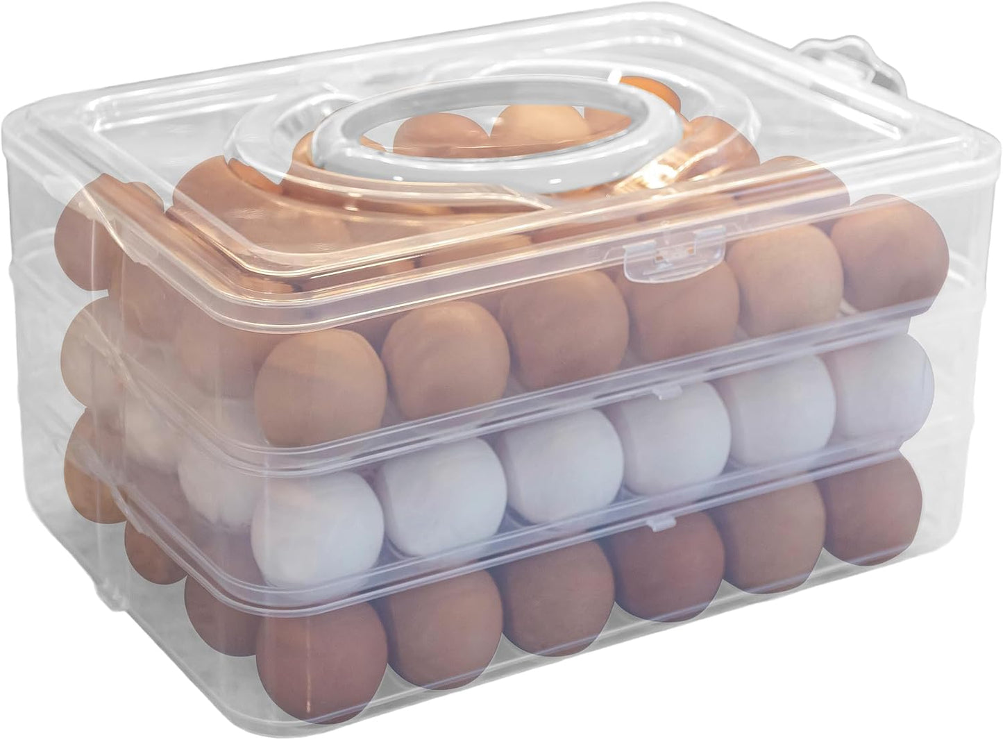 Egg Container for Refrigerator - Large-Capacity Egg Holder with Lid and Handle - Carrier for 72 Fresh, Store Bought or Deviled Eggs by Classic Cuisine
