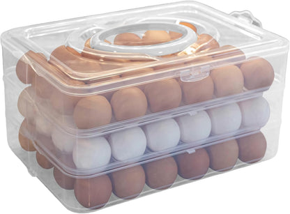 Egg Container for Refrigerator - Large-Capacity Egg Holder with Lid and Handle - Carrier for 72 Fresh, Store Bought or Deviled Eggs by Classic Cuisine