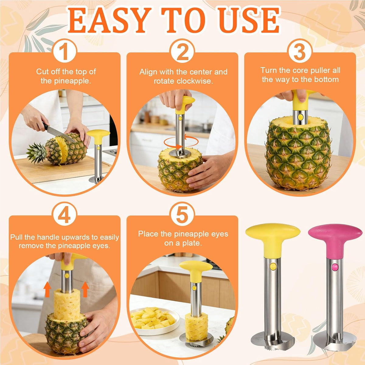 uxcell Pineapple Corer and Slicer Set 9.4x4.1" Stainless Steel Light Purple