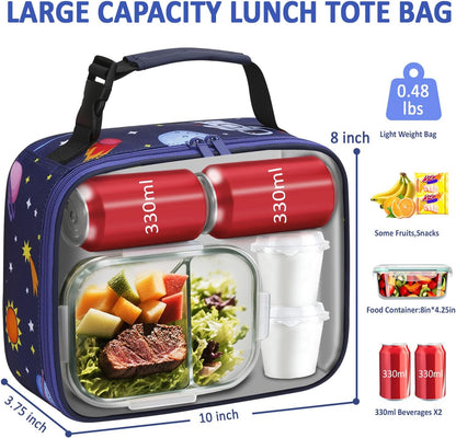 Lunch Box Kids Insulated Lunch Bag for Boys Girls Cute Reusable Lunch Tote Bag Waterproof Portable Thermal Lunch Box Kids for School Picnic Travel Black