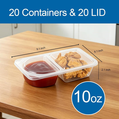 TAIHUIMY 9oz Reusable Snack Containers with Lids for Kid, New 3 Compartment Large Capacity Condiment Portion Control Meal Prep Containers for School lunch, Go out Travel, Party (10, 9, ounces)