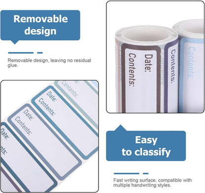 500pcs Food Date Sticker Labels Removable Self Adhesive Rectangular Decal - Water Oil Tear Resistant Tag for Freezer Refrigerator Containers