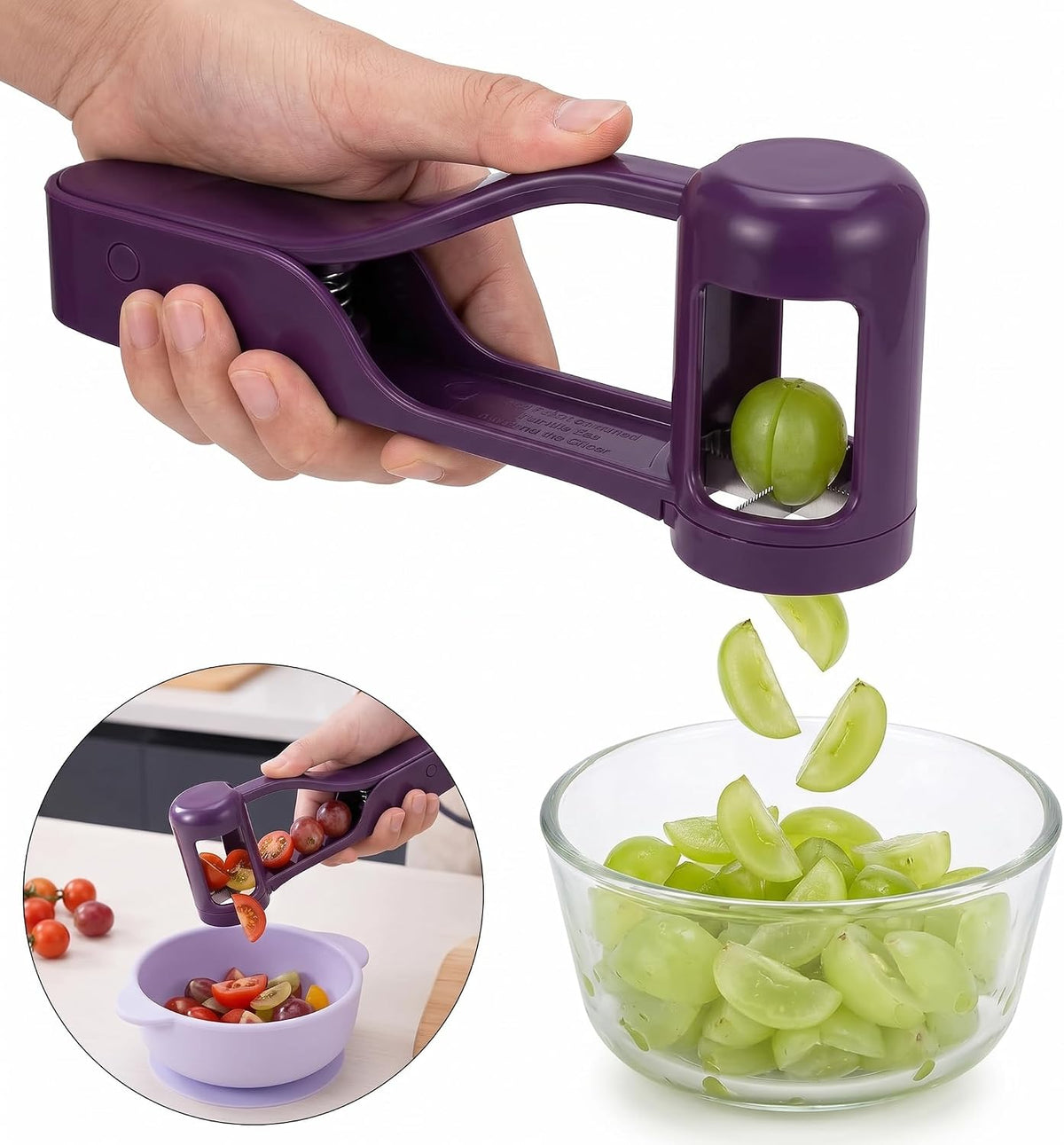 Mandoline Slicer Purple 16cm Manual Fruit Cutter, Handheld Grape Cutter Tool Multifunctional Fruit Vegetable Slicer Blueberries Food Chopper for Toddler Snacks Salads Home Kitchen DIY