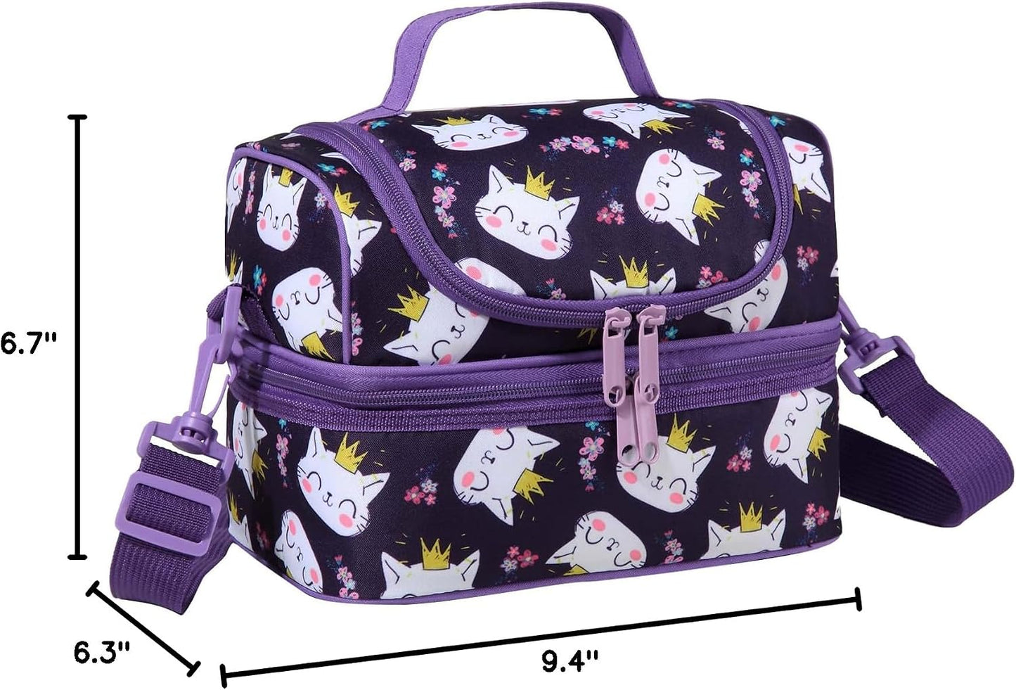 Lunch Bag for Girls,ChaseChic Insulated Lightweight Lunch Boxes for Kids Boys Dual Compartment Lunch Organizer Leak-Proof Cooler Bag with Detachable Adjustable Shoulder Strap,Purple Butterflies