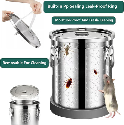 3.2Gal 304 Stainless Steel Kitchen Airtight Canister, 405oz Flour Container with Lid and Locking Clamp,10-21Lbs Metal Bucket Food Storage Container for Rice Flour Grain Coffee Bean(12L)