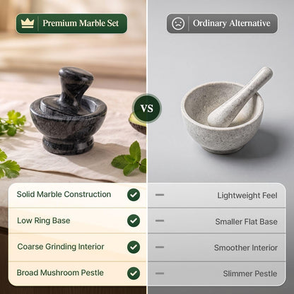 Flexzion Small Marble Mortar and Pestle Set, 4-Inch 1/2-Cup Bowl, White