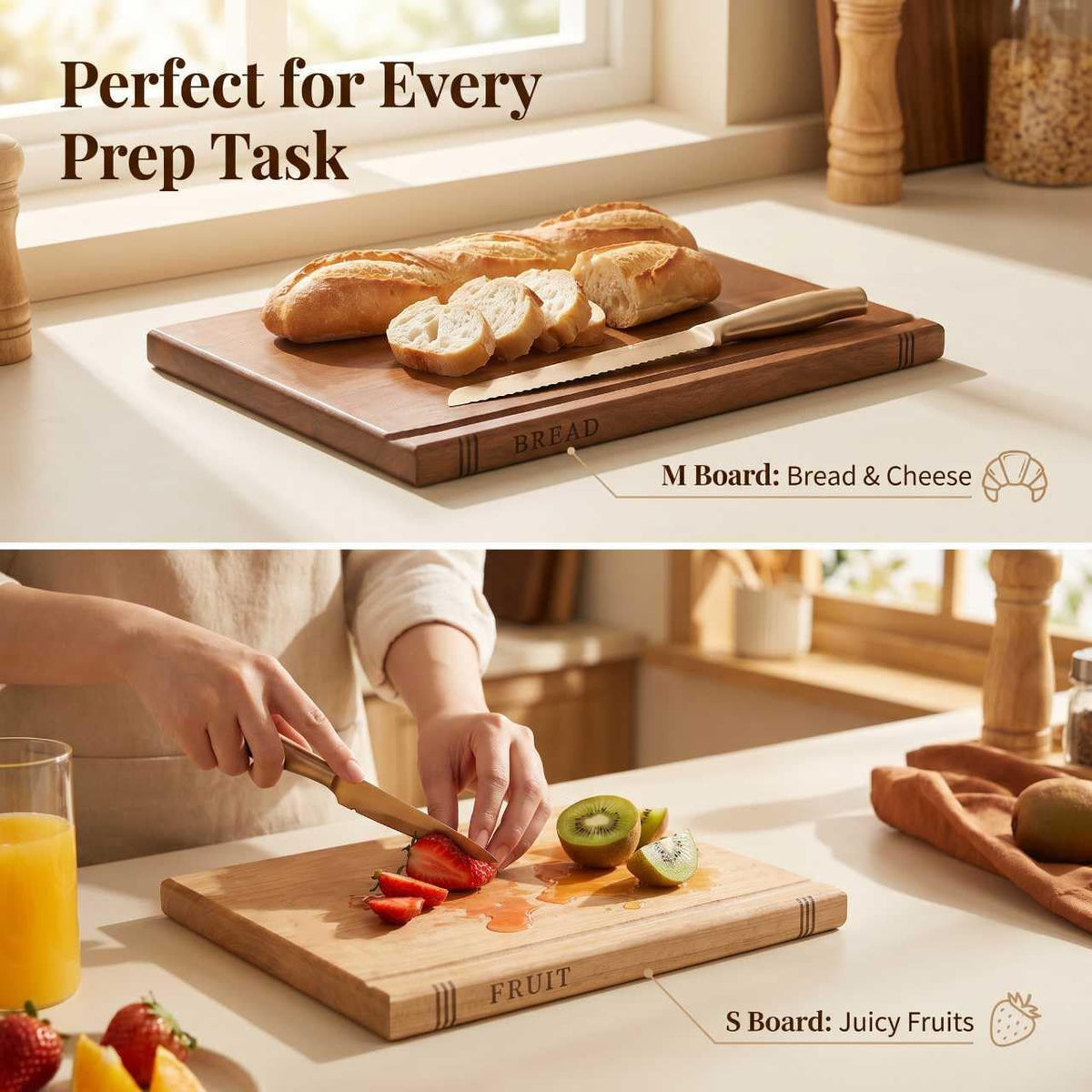 3-Piece 0.6in thickness Book Shaped Cutting Board Set - Food Safe, Non-Slip Chopping Boards for Kitchen Organization and Stylish Serving,Acacia Wood