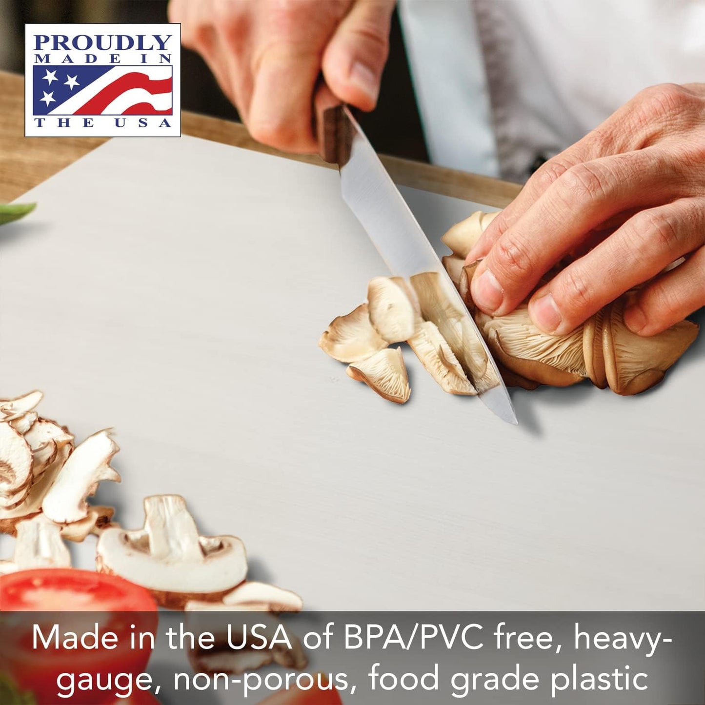 Cut N' Funnel Large Food Service Grade Heavy Gauge Flexible Plastic Cutting Board Mats 4 Pack Made in the USA BPA Free Dishwasher Safe
