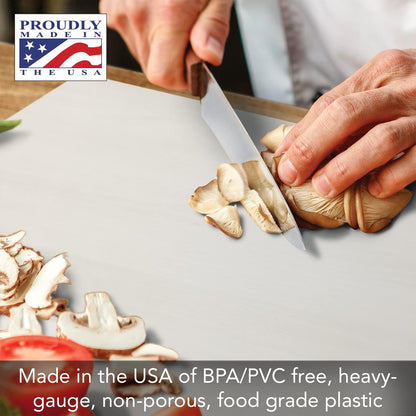 Cut N' Funnel Large Food Service Grade Heavy Gauge Flexible Plastic Cutting Board Mats 4 Pack Made in the USA BPA Free Dishwasher Safe
