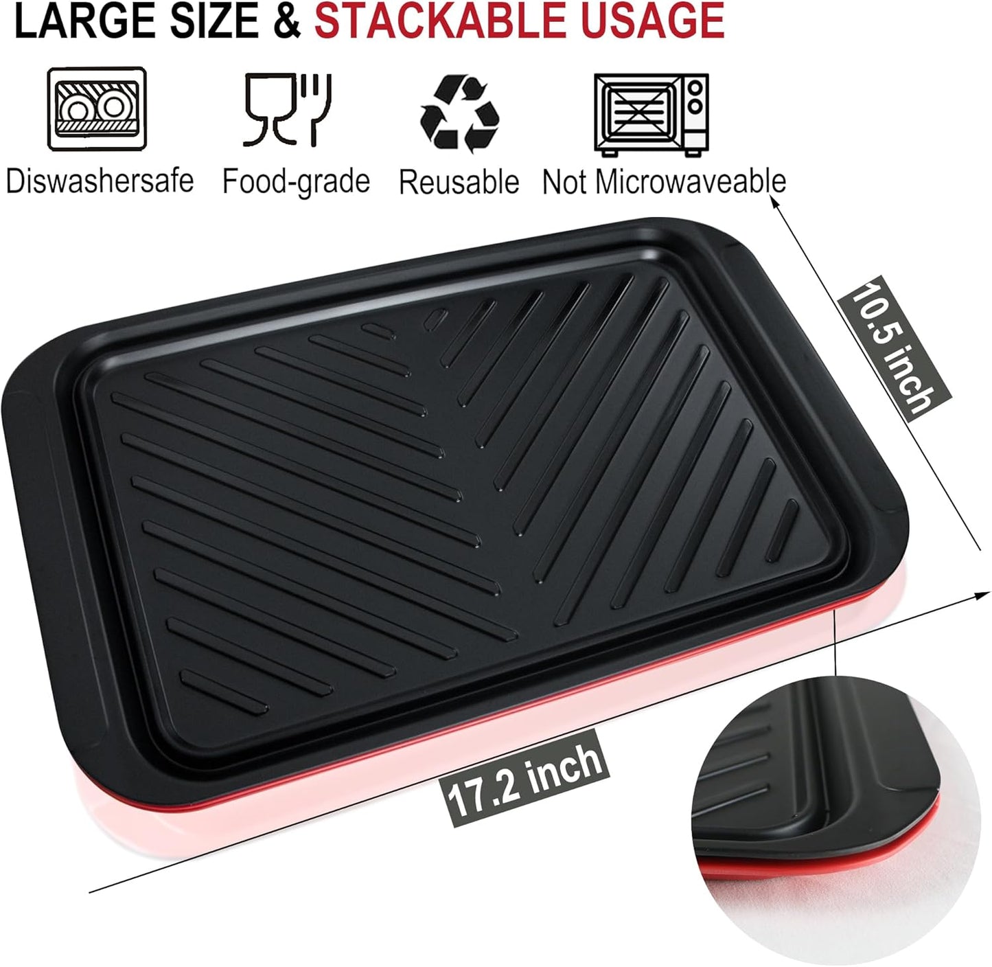 Czlizdyt Grilling Prep and Serve Trays, BBQ Platter for Raw and Cooked Food, Melamine Serving Trays for Food, Set of 2, Black and Red, Napkin and Cleaning Clothes Included
