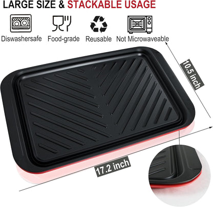 Czlizdyt Grilling Prep and Serve Trays, BBQ Platter for Raw and Cooked Food, Melamine Serving Trays for Food, Set of 2, Black and Red, Napkin and Cleaning Clothes Included