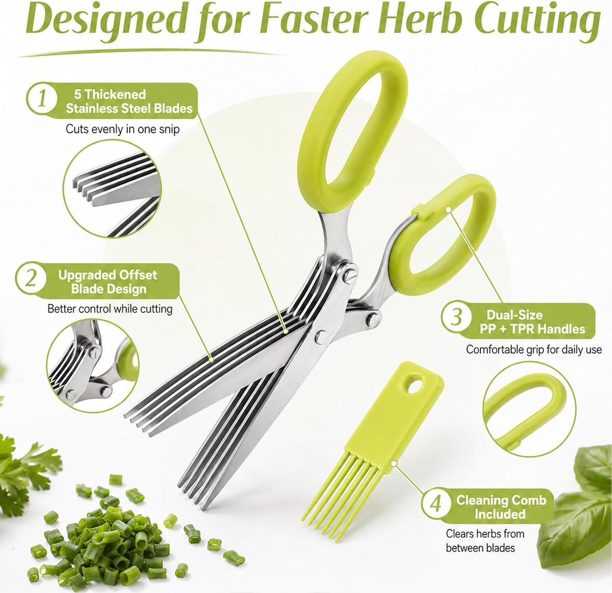 5-Layer Vegetable Shears, Multipurpose 5 Blade Scissors，Green