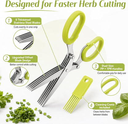 5-Layer Vegetable Shears, Multipurpose 5 Blade Scissors，Green