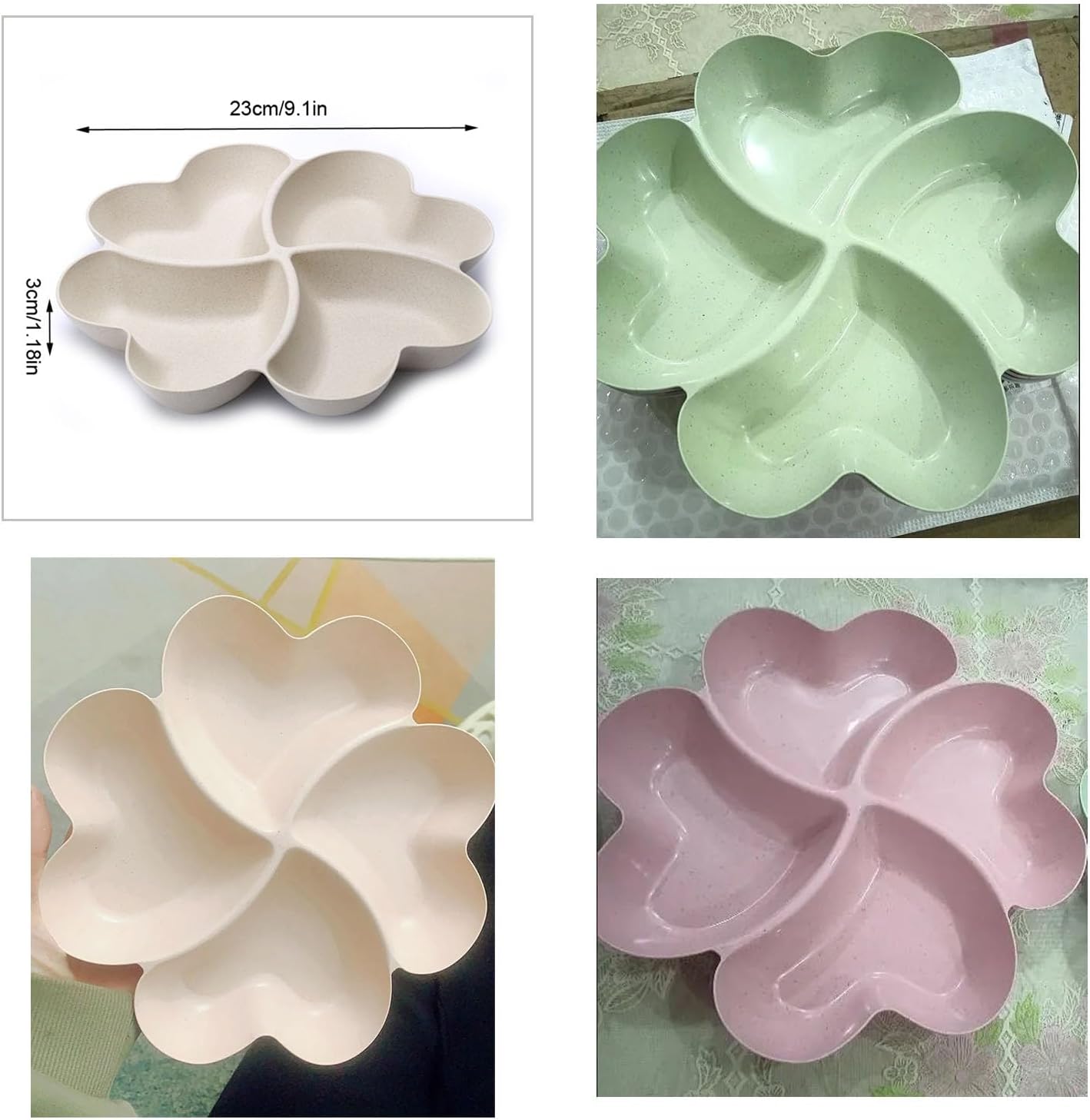 3 Pack Divided Serving Tray and Platters 4 Sectional Round Plastic Condiment Appetizer Set Condiment Server Caddy Bar Party Platter for Chips and Dip Snack Fruit Candy Nuts Desserts