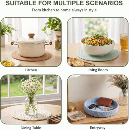 Large Trivets for Hot Dishes, Pots and Pans, Hot Pads with Storage Basket, Pot Holders for Kitchen, Heat Resistant Mats Protect Countertop, Coasters Set Home Essentials Farmhouse Decor 9 Inches 5Pcs