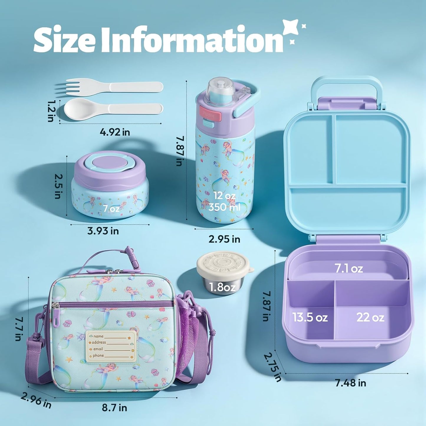 Itslife Bento Box for Kids Set, Insulated Food Container,Kids Lunch Box, 7 oz Thermos for Hot Food, 12 oz Thermos Water Bottle, Reusable Insulated Ice Bag & Fork Spoon Utensils Camping Travel Pink