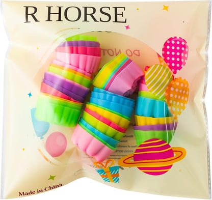 R HORSE 42Pcs Silicone Molds Cupcake 2 Inch Mini Size Reusable Muffins Liners Washable Non-Stick Donut Wrapper Mold Flower Shapes Baking Cups for Pan Oven Microwave Dishwasher