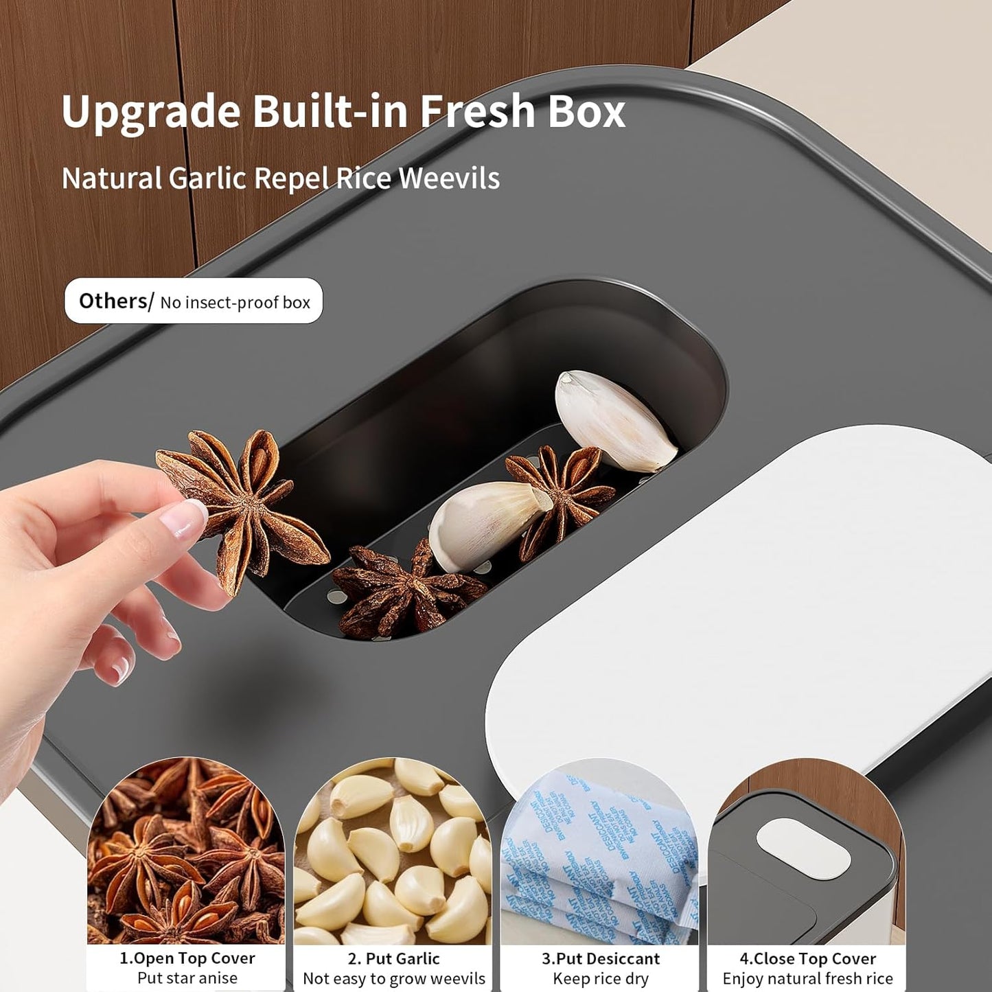 11/22 pound large capacity measuring cup rice dispenser | moisture-proof sealed rice storage box | moisture-proof and insect proof one click design for rice, beans, flour, and pet food (11, Pounds)