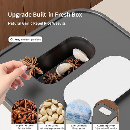 11/22 pound large capacity measuring cup rice dispenser | moisture-proof sealed rice storage box | moisture-proof and insect proof one click design for rice, beans, flour, and pet food (11, Pounds)