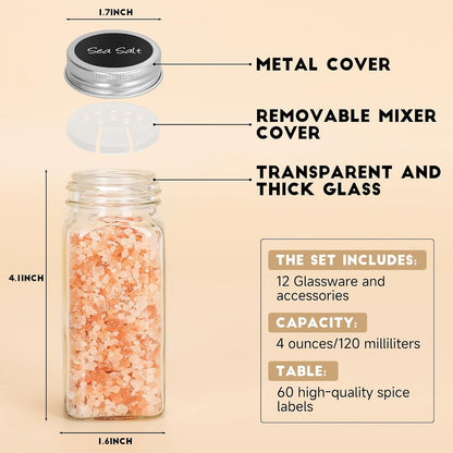 DIDITIME Spice Jars with Label, 4oz Empty Square Seasoning Containers