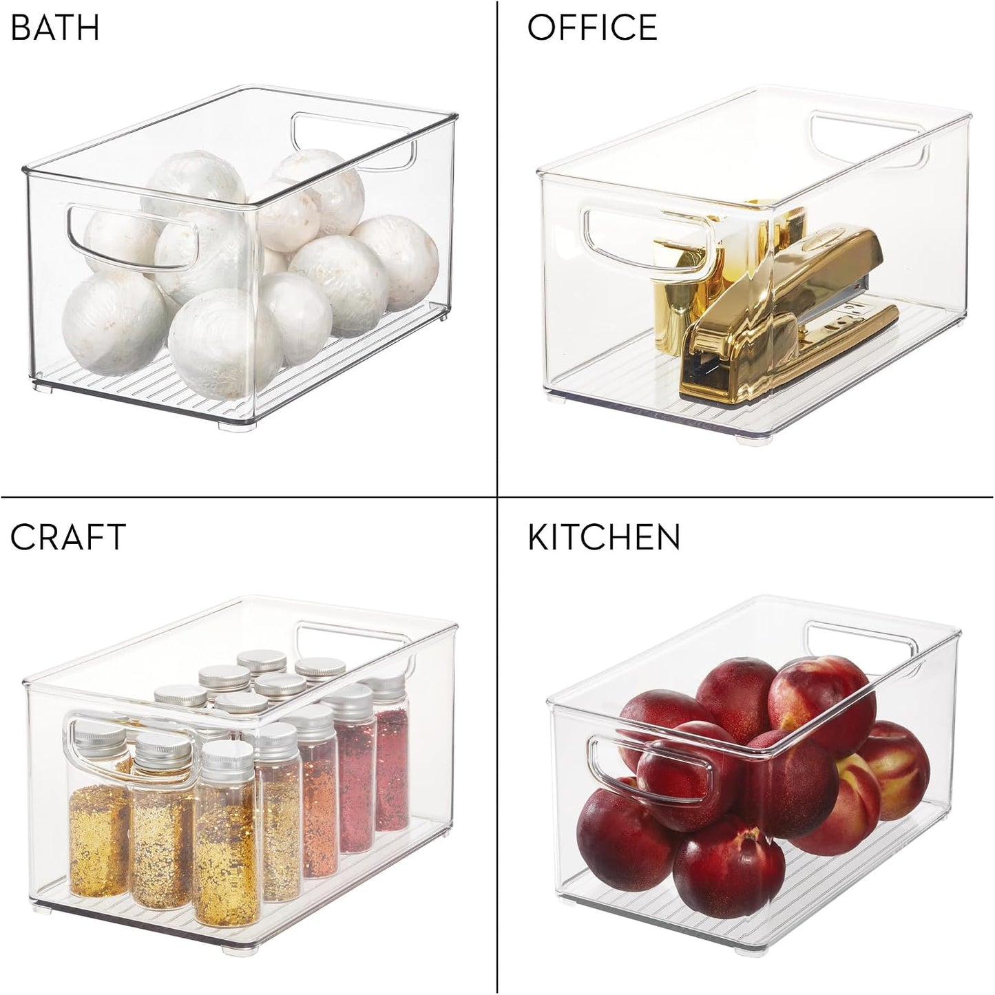 iDesign Stackable Pantry Bins with Handles, 4 Small and 4 Medium Bins, 8 Pack, Clear, Made in USA