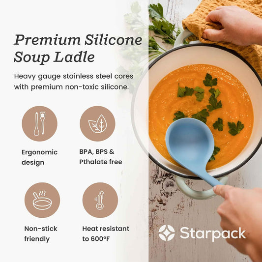 Starpack 'Ladle of Love' XL Premium Silicone Ladle Spoon - Up-to 600°F High Heat Resistant Soup Ladles - Kitchen Ladles for Serving, Non Stick Silicone Spoons, LFGB Grade Cooking Spoon - Blue