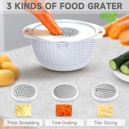4-1 Colander with Bowl & Spoons Set - Rotatable Colander for kitchen with New Upgraded Graters, Food Strainer(Patented) for Pasta, Fruits, Vegetables, Funny Presents for Women, Beige