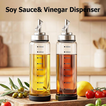 Glass Olive Oil Dispenser Bottle with Auto-Opening Lid, 17 Oz