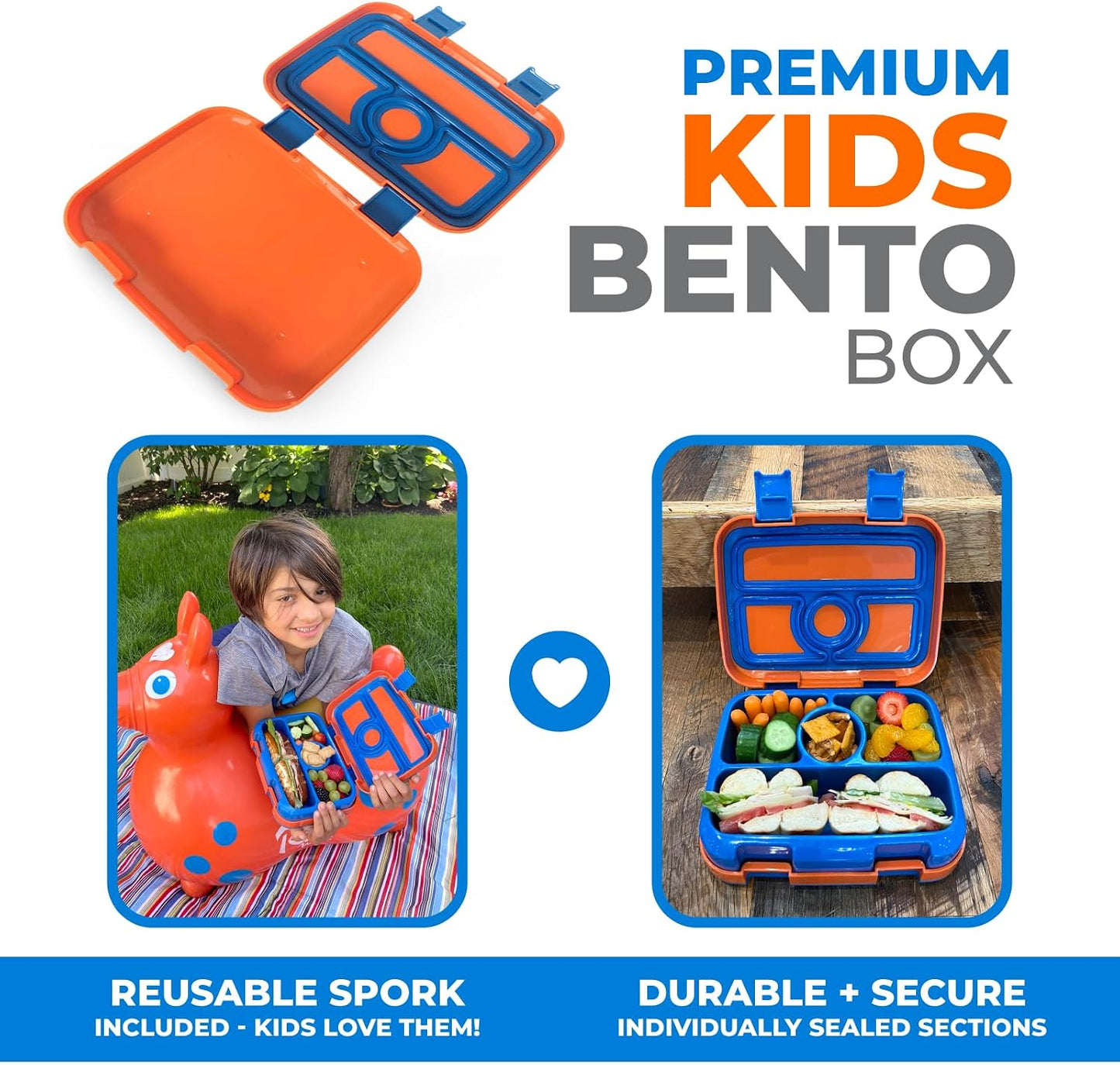 Kids Lunch Box - Bento Box for Boys Toddler Daycare, 4 Portion Sections with Lid, Snack Container Pre-School Kid Lunches Toddlers Removable Tray BPA Free, 3+ Years Old, Blue Rocket Dinosaur