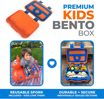 Kids Lunch Box - Bento Box for Boys Toddler Daycare, 4 Portion Sections with Lid, Snack Container Pre-School Kid Lunches Toddlers Removable Tray BPA Free, 3+ Years Old, Blue Rocket Dinosaur