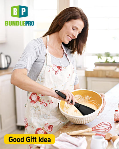 Pack of 2 Cooking Spoons for Non Stick Cookware, Multifunction Spatula Spoon BPA-Free, One-Piece Design, Suitable for Scooping, Scraping, Serving and Mixing(BLACK-GRAY)