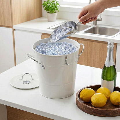 4L Ice Bucket, Double Wall Metal Wine Chiller Bucket, including Thermometer, Lid, Scoop and Plastic Liner, Large Beverage Tub Ice Holder for Wine, Champagne, Cocktail Party Bar